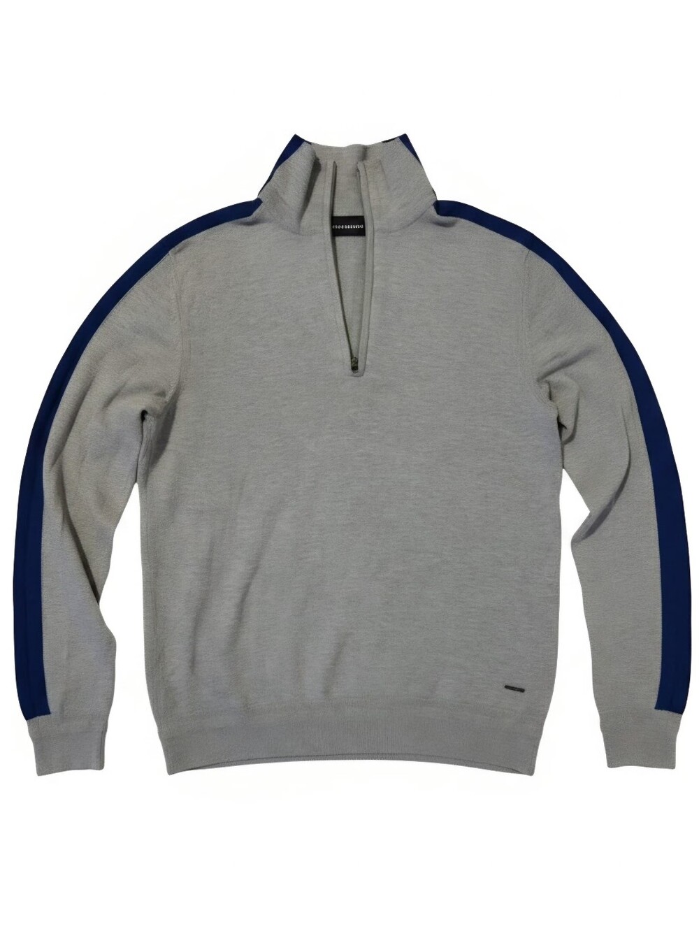 DKNY Jeans gray quarter-zip sweater royal blue sleeves